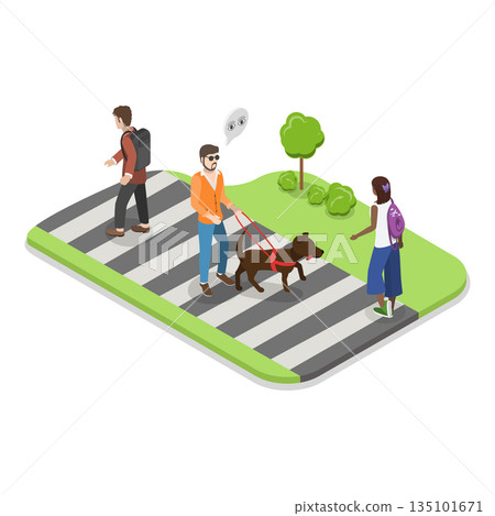 3D Isometric Flat Vector Illustration of Guide Dogs , Providing Independence and Support for Individuals with Visual Impairments. Item 4 135101671