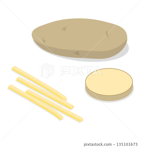 3D Isometric Flat Vector Set of Fresh Sliced Vegetables, Healthy Food. Item 9 135101673