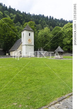 Cerveny Klastor monastery building with bell tower in Pieniny Cerveny Klastor monastery building with bell tower in Pieniny 135101691