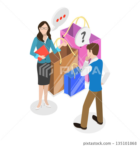 3D Isometric Flat Vector Illustration of Telemarketing, Selling Product Strategies. Item 3 3D Isometric Flat Vector Illustration of Telemarketing, Selling Product Strategies. Item 3 135101868