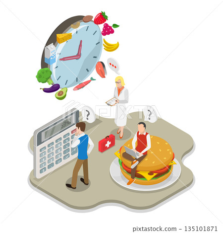 3D Isometric Flat Vector Illustration of Diet Plan, Promoting Healthy Eating. Item 3 3D Isometric Flat Vector Illustration of Diet Plan, Promoting Healthy Eating. Item 3 135101871