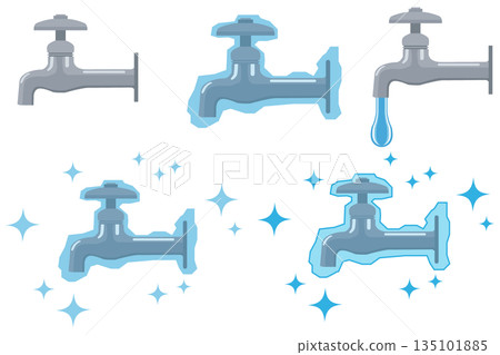 凍結的水龍頭示意圖 | 日常生活用品，代表冬季的寒冷和水利基礎設施 135101885