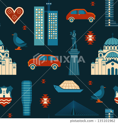 Belgrade Pattern Landmarks and Symbols of Culture 135101962
