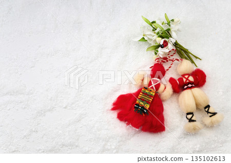 Martisor dolls and snowdrops symbolizing arrival of spring 135102613
