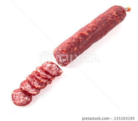 Smoked sausage isolated on white. Smoked sausage isolated on white. 135103195