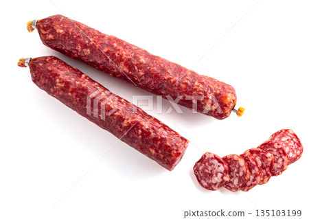 Smoked sausage isolated on white. 135103199