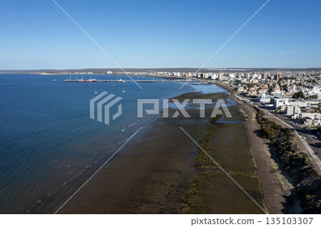Puerto Madryn City, entrance portal to the Peninsula Valdes natural reserve, World Heritage Site, Patagonia, Argentina. Puerto Madryn City, entrance portal to the Peninsula Valdes natural reserve, World Heritage Site, Patagonia, Argentina. 135103307