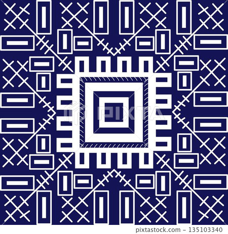 Romanian embroidery motif white on blue background Romanian embroidery motif white on blue background 135103340