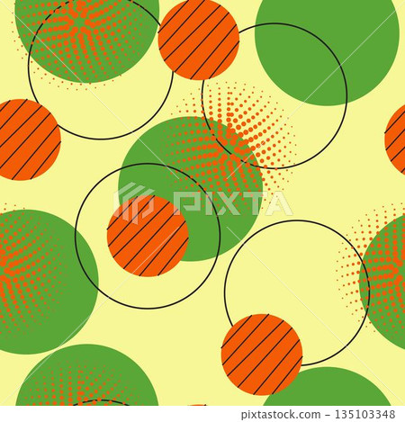 Abstract seamless pattern with overlapping circles with dots and outline Abstract seamless pattern with overlapping circles with dots and outline 135103348
