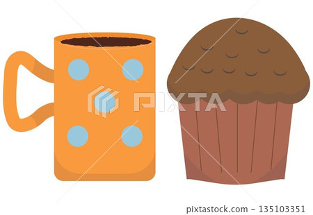 Cup of coffe and a cookie illustration Cup of coffe and a cookie illustration 135103351