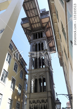 Santa Justa Lift neo-gothic iron architecture in Lisbon, Portugal 135103513