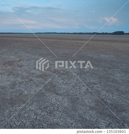 Cracked earth, desertification process, La Pampa Province, Patagonia, Argentina. 135103601