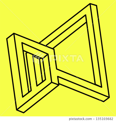 Optical illusion, impossible geometric shapes, sacred geometry, black lines on a yellow background, op art  135103682