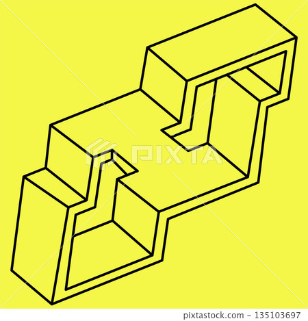 Impossible shapes. Sacred geometry. Optical illusion. Op art. Impossible geometry object on a yellow background. Impossible shapes. Sacred geometry. Optical illusion. Op art. Impossible geometry object on a yellow background. 135103697