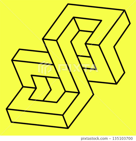 Optical illusion, impossible figure, black lines on a yellow background, optical art Optical illusion, impossible figure, black lines on a yellow background, optical art 135103700