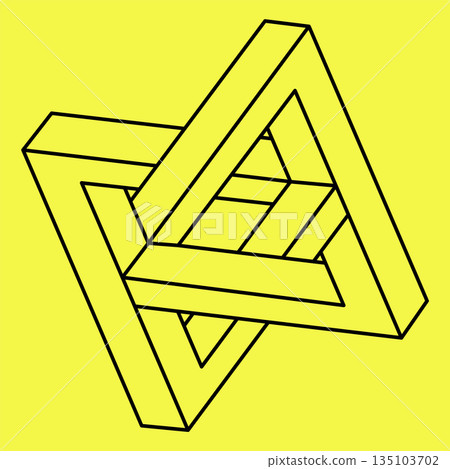 Impossible shape. Optical illusion. Linear infinite figure. Abstract eternal geometric object. Impossible endless outline. Impossible geometry symbol on a yellow background. Impossible shape. Optical illusion. Linear infinite figure. Abstract eternal geometric object. Impossible endless outline. Impossible geometry symbol on a yellow background. 135103702