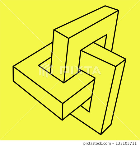 Impossible shape, optical illusion, vector. On a yellow background.  135103711
