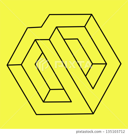 Impossible object. Optical illusion. Vector illustration isolated on a yellow. Optical art.  135103712