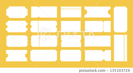 Admit one tickets minimalist mockups. Set of Ticket patterns for cinema, circus, theater, festival, casino, club. Boarding blanks, lottery, sale coupons. Empty template. Blanks backgrounds flat layout 135103729