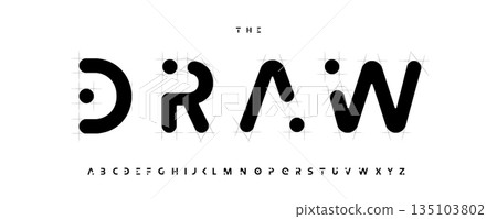 Architect Draw Font Logo Alphabet Rounded Abstract Letters Set Architectural Typography, Creative Typographic Title Text, Typo Poster Headline, Type Symbol Logos, Sans Serif Fonts. Vector Typeface 135103802