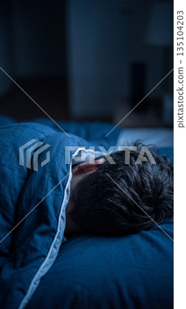Male sleeping deep slumber night bedroom 135104203