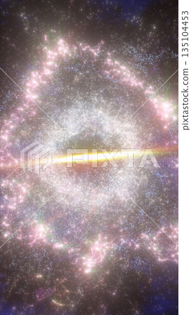 Glowing galactic explosion with a bright central light and pink-white clouds radiating through deep space, resembling a nebular supernova event Glowing galactic explosion with a bright central light and pink-white clouds radiating through deep space, resembling a nebular supernova event 135104453