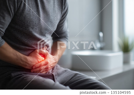 Neck and stomach pain lifestyle set, strong visual for symptom checkers, medical education and patient information materials. 135104595