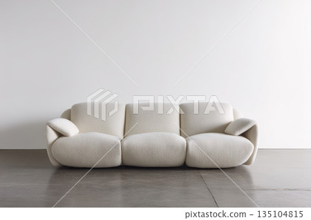 Minimalist cream-colored fluffy sofa designed for modern living rooms or relaxation spaces Minimalist cream-colored fluffy sofa designed for modern living rooms or relaxation spaces 135104815