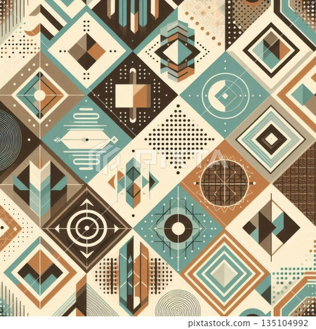 Atomic age inspired repeating pattern with boomerangs and starbursts, stylish and seamless for modern design. Atomic age inspired repeating pattern with boomerangs and starbursts, stylish and seamless for modern design. 135104992