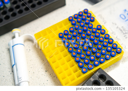 HPLC vials in the box ready for analysis. HPLC vials in the box ready for analysis. 135105324