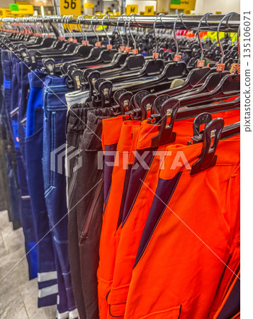 Retail Display of Workwear Trousers 135106071