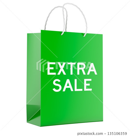 Extra Sale, shopping bag. 3D rendering Extra Sale, shopping bag. 3D rendering 135106359
