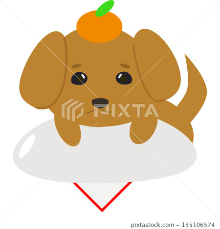 一張可愛的臘腸狗新年插畫，變成了麻糬 135106574