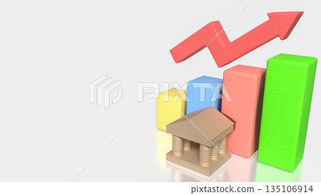 Financial Growth Concept with Colorful Bar Chart and Upward Arrow 3d render. 135106914