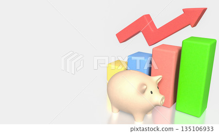 Savings and Financial Growth Concept with Piggy Bank Bar Chart and Rising Arrow 3d render. 135106933