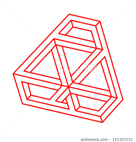 Impossible shape. Logo. Abstract eternal geometric object. Optical art. Impossible endless outline. Line art. Impossible geometry symbol on a white background. Optical illusion. Escher style. Impossible shape. Logo. Abstract eternal geometric object. Optical art. Impossible endless outline. Line art. Impossible geometry symbol on a white background. Optical illusion. Escher style. 135107252