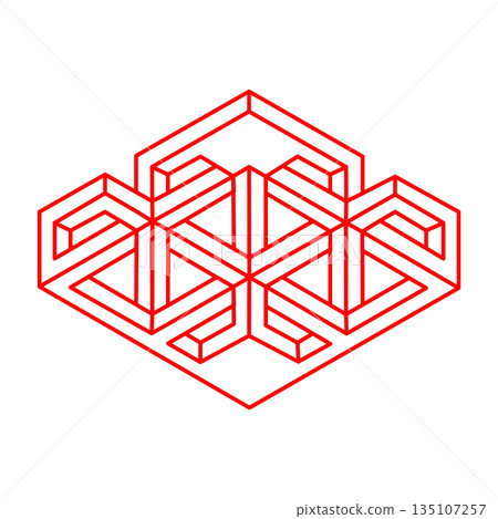 Impossible shapes. Logo. Optical illusion. Linear infinite object. Abstract eternal geometric figure. Impossible geometry sign outline, white background. Optical art. Line art. Impossible shapes. Logo. Optical illusion. Linear infinite object. Abstract eternal geometric figure. Impossible geometry sign outline, white background. Optical art. Line art. 135107257