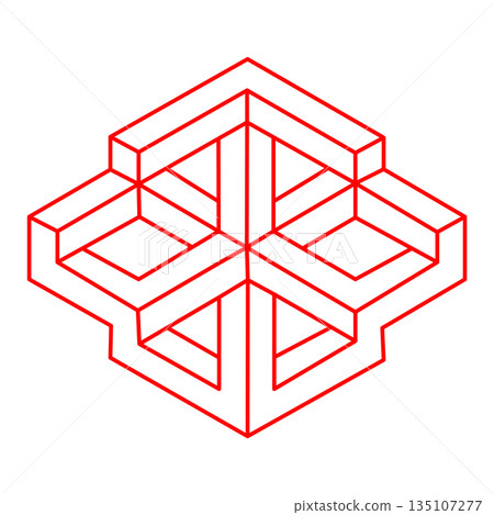Logo. Impossible shapes. Optical illusion figure. Abstract eternal geometric object. Line art. Impossible endless outline. Impossible geometry symbol on a white background. Optical art. Logo. Impossible shapes. Optical illusion figure. Abstract eternal geometric object. Line art. Impossible endless outline. Impossible geometry symbol on a white background. Optical art. 135107277