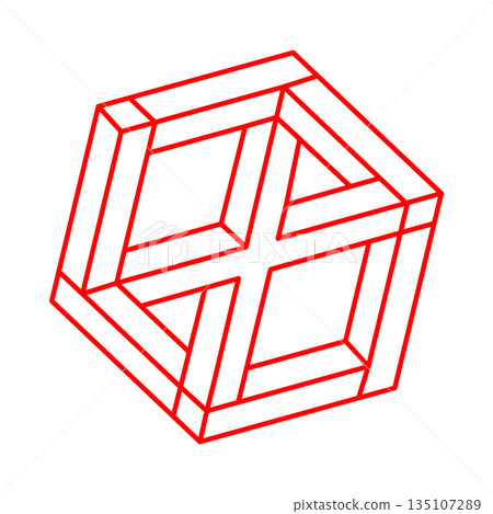 Logo. Impossible shapes. Sacred geometry. Optical illusion figure. Abstract eternal geometric object. Impossible endless outline. Impossible geometry object on a white background. Optical art. Logo. Impossible shapes. Sacred geometry. Optical illusion figure. Abstract eternal geometric object. Impossible endless outline. Impossible geometry object on a white background. Optical art. 135107289