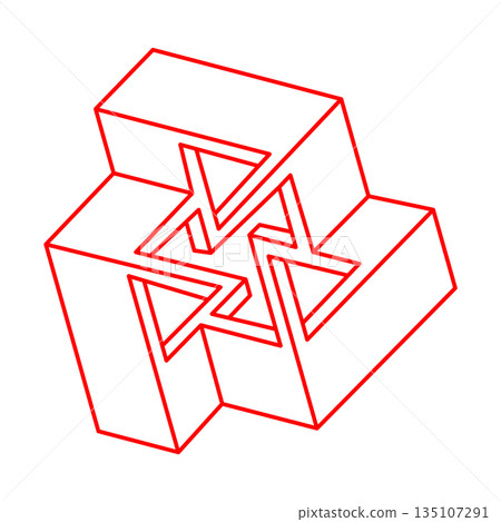 Impossible shapes. Optical illusion. Sacred geometry figure. Abstract eternal geometric objects. Impossible endless outline. Optical art. Impossible geometry shape on a white background. Impossible shapes. Optical illusion. Sacred geometry figure. Abstract eternal geometric objects. Impossible endless outline. Optical art. Impossible geometry shape on a white background. 135107291