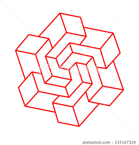 Escher paradox geometry. Optical illusion object. Sacred geometric figure. Optical art. Impossible shapes. Escher paradox geometry. Optical illusion object. Sacred geometric figure. Optical art. Impossible shapes. 135107329