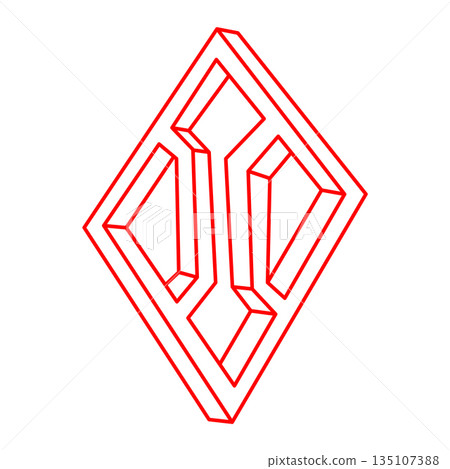 Impossible objects. Logo. Optical illusion figure. Optical art shape. Line art. 3d illustration. Escher style. Impossible objects. Logo. Optical illusion figure. Optical art shape. Line art. 3d illustration. Escher style. 135107388