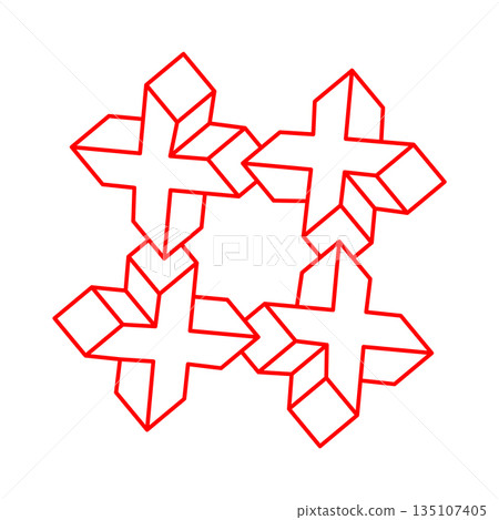 Impossible optical illusion shapes. Optical art object. Impossible figures. Geometry. Escher style. Impossible optical illusion shapes. Optical art object. Impossible figures. Geometry. Escher style. 135107405