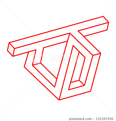 Impossible shape. Sacred geometry figure. Logo. Optical illusion. Abstract eternal geometric object. Impossible endless outline. Optical art. Impossible geometry shape on a white background. 135107456
