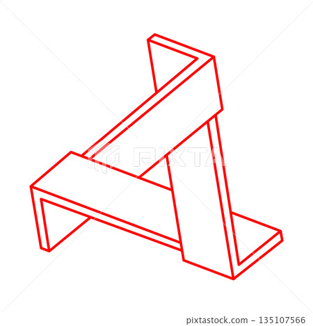 Impossible shapes. Optical illusion. Abstract eternal geometric object. Escher style. Impossible geometry symbol on a white background. Optical art. Line art.  135107566