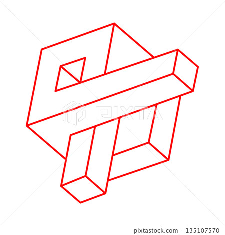 Impossible shapes. Optical illusion. Abstract eternal geometric objects. Impossible endless outline figure. Impossible geometry symbol on a white background. Optical art. Logo. 135107570