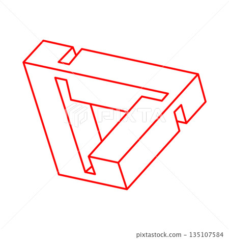 Impossible shape. Sacred geometry. Optical illusion figure. Abstract eternal geometric object. Impossible endless outline logo. Optical art. Impossible geometry symbol on a white background. Line art. Impossible shape. Sacred geometry. Optical illusion figure. Abstract eternal geometric object. Impossible endless outline logo. Optical art. Impossible geometry symbol on a white background. Line art. 135107584
