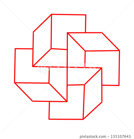 Impossible shapes. Sacred geometry figure. Optical illusion. Abstract eternal geometric objects. Impossible endless outline. Line art. Optical art. Impossible geometry shape on a white background. Impossible shapes. Sacred geometry figure. Optical illusion. Abstract eternal geometric objects. Impossible endless outline. Line art. Optical art. Impossible geometry shape on a white background. 135107643