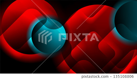 Dark blue red glossy circles and squares geometric tech background Dark blue red glossy circles and squares geometric tech background 135108806