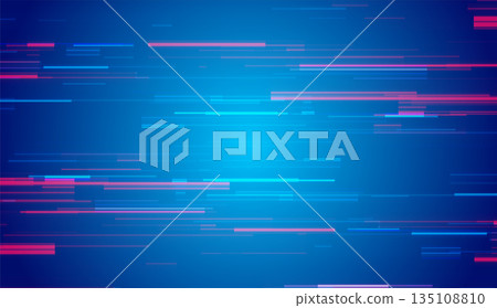 Abstract tech glowing neon lines vector background with glitch effect Abstract tech glowing neon lines vector background with glitch effect 135108810